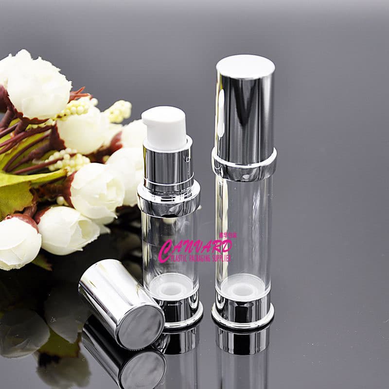 Chrome airless pump bottle_ silver airless cosmetic bottle